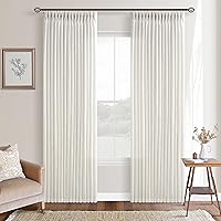 Vista 31 de Cortinas de lino plegadas de 108 pulgadas, juego de 2 paneles para sala de estar, dormitorio, estilo granja rústica, con pestaña trasera, plegadas