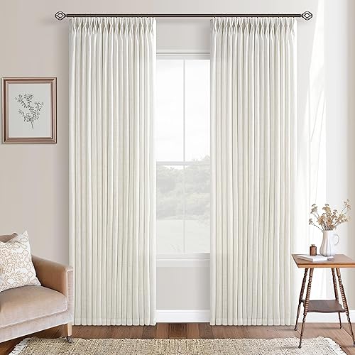 Miniatura 31 de Cortinas de lino plegadas de 108 pulgadas, juego de 2 paneles para sala de estar, dormitorio, estilo granja rústica, con pestaña trasera, plegadas