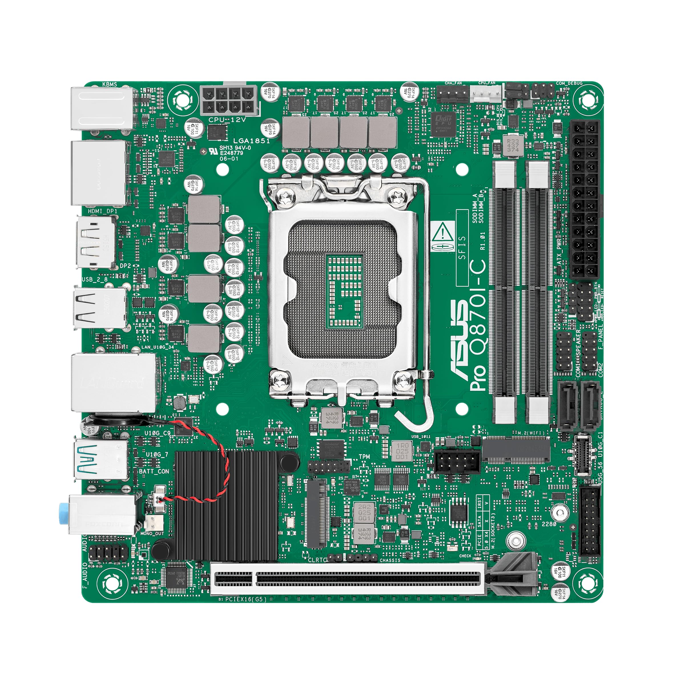 ASUS PRO Q870I-C-CSM, Scheda Madre Intel Mini-ITX, Slot DDR5, Nera