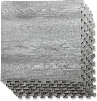 100 Sq. Ft 3/8 Inch Thick Printed Foam Tiles Interlocking Foam Mat, 24" x 24", 25 pcs, Natural Gray Wood Grain Style, Protective Flooring for Home, Exercise or Trade Show