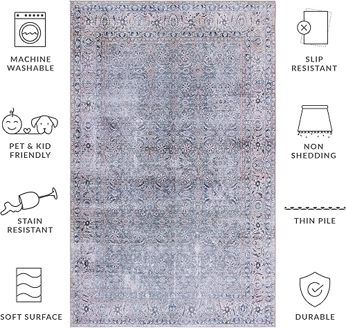 Miniatura 4 de SAFAVIEH Tucson Collection - Alfombra de área de 6 x 9 pies, diseño persa, no desprende pelusa, lavable a máquina y antideslizante, ideal para zonas