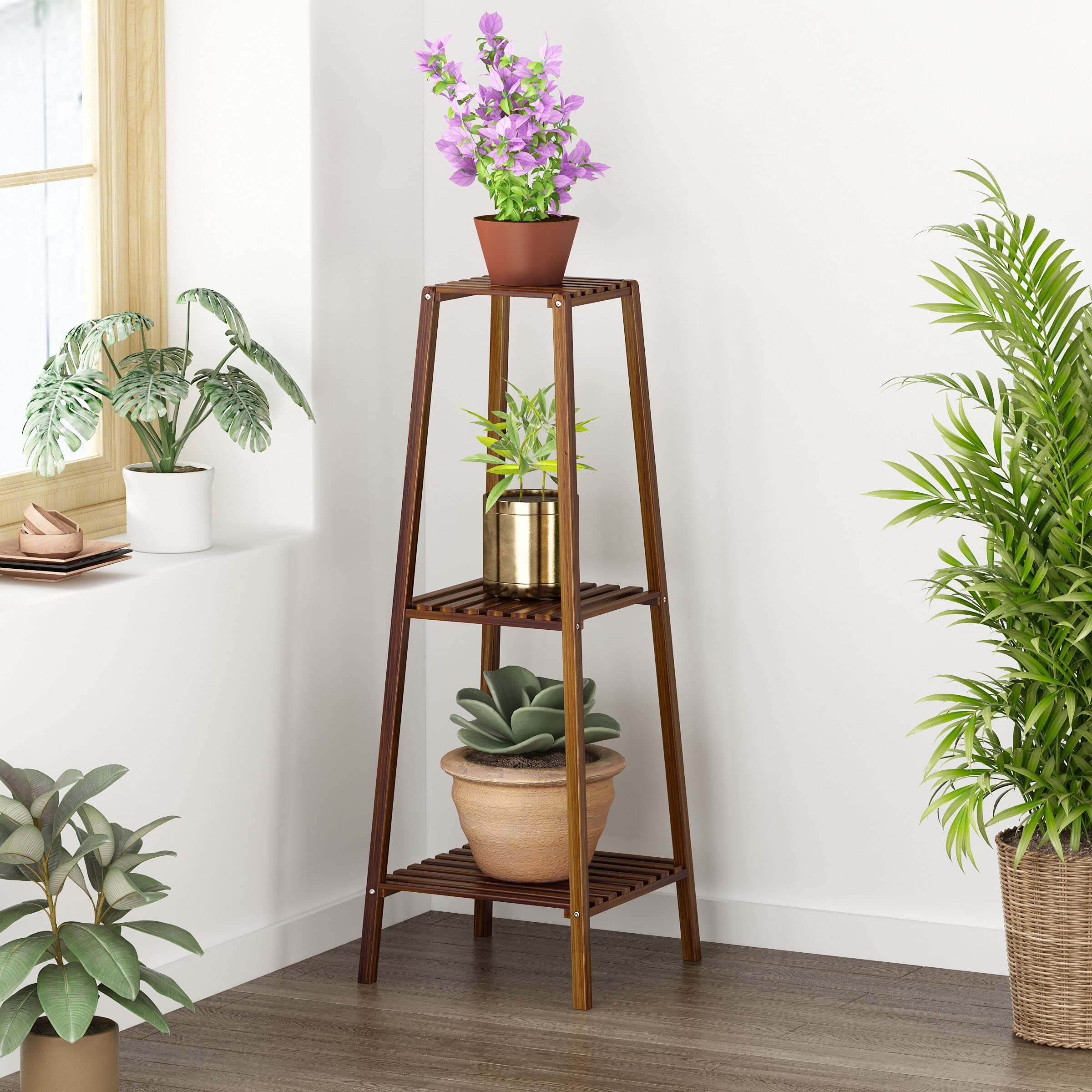 YATAI 3-Tier Bamboo Wood Indoor Flowers Plant Stand Display Shelf Kitchen Storage Organizer Bathroom Rack Shelves For Narrow Spaces Hallway living Room Furniture