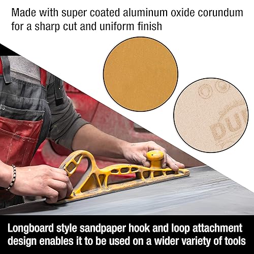Miniatura 5 de Dura-Gold Premium Grano 320 dorado Rollo de papel de lija continuo de Longboard con soporte de gancho y bucle, 2-34 pulgadas de ancho, 12 yardas