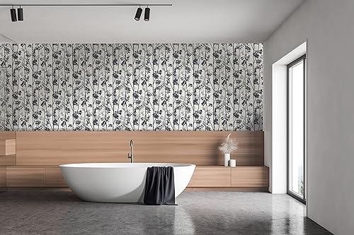 Miniatura 5 de CONCORD WALLCOVERINGS  Papel tapiz 3D de plantas en blanco y negro para despegar y pegar, estilo tinta, cinta autoadhesiva extraíble P&S - paredes,