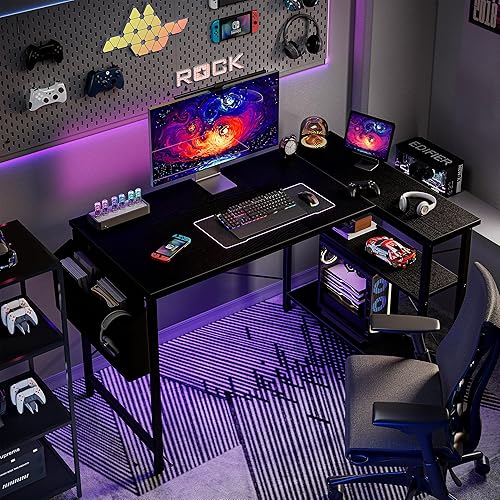 Miniatura 4 de Grandder Escritorio para Computadora en Forma de L con Estantes Reversibles, Escritorio de Esquina Pequeño de 40 Pulgadas con Bolsa de