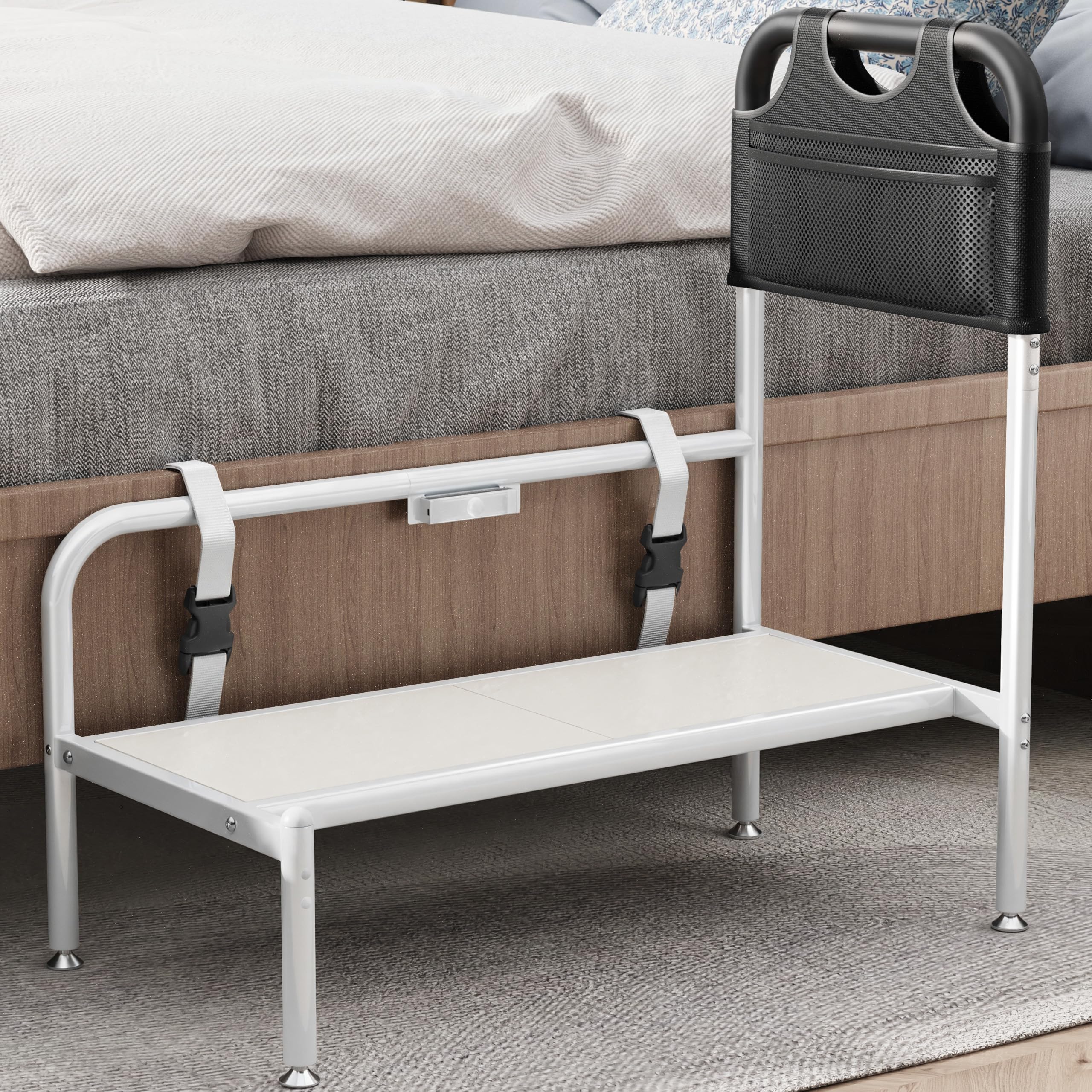 Photo 1 of Josmimic Bed Step Stool for Adults, Bedside Steps for Elderly Seniors with Non-Slip Handle & LED Light, Stable Assist Rail for High Beds with Storage Bag