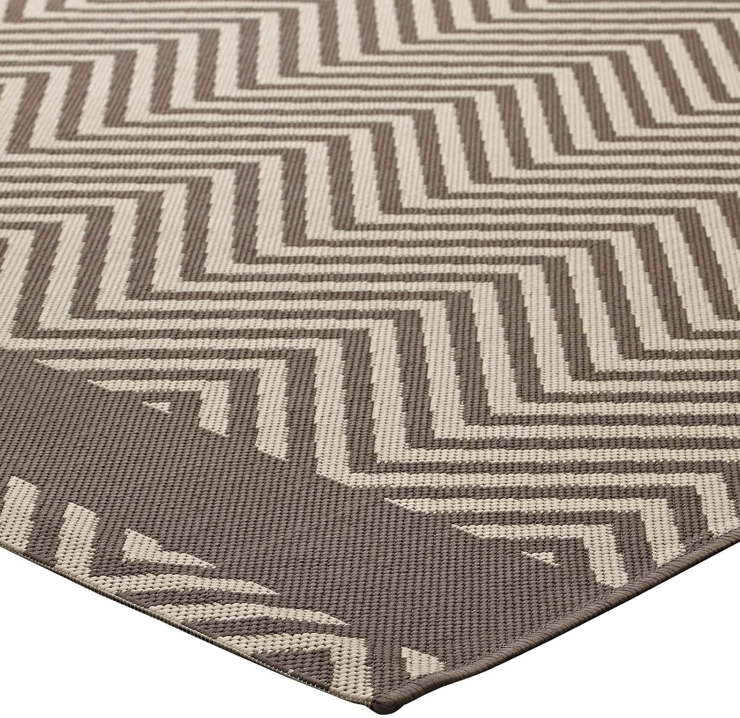 Modway Optica Chevron With End Borders 8x10 Indoor and Outdoor In Light and Dark Beige