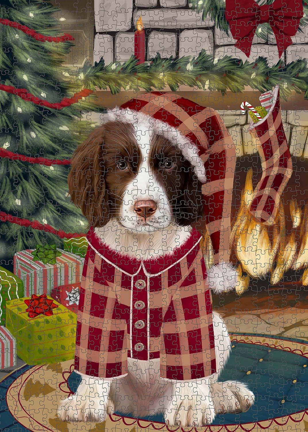 Christmas Stocking was Hung Springer Spaniel Dog Jigsaw Puzzle for Adults - Animal Printed Interlocking Puzzle Game Artwork - Gift for Dog Lover's -1000 Pcs 20"x30", PZLE52255