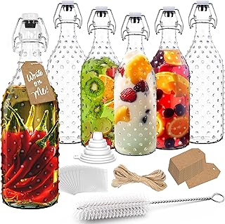 Nevlers 6PK 17oz Dotted Swing Top Glass Bottles | Clear Glass Bottles with Airtight Lid | Can use as Kombucha Bottles, Mea...