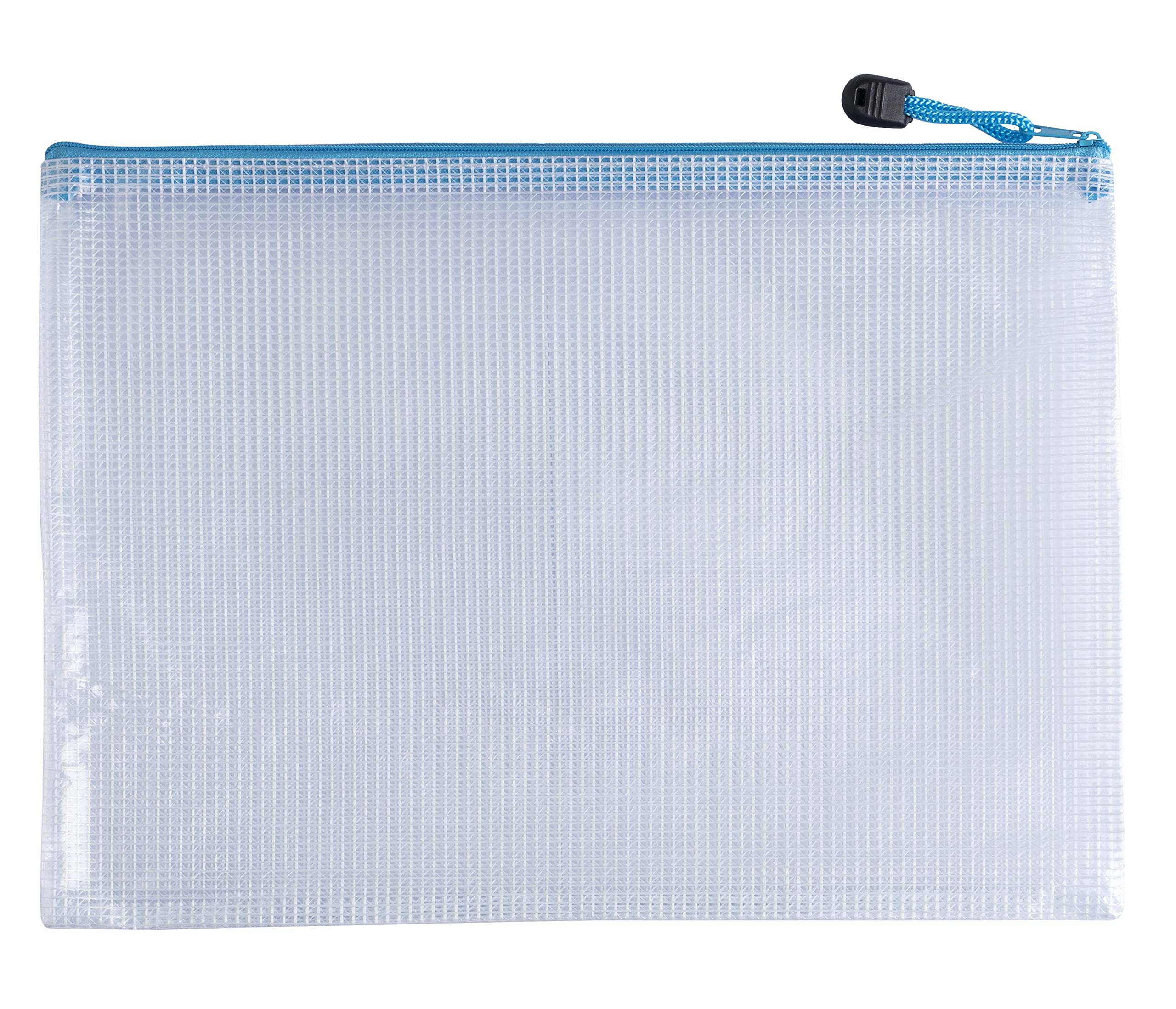 Pack of 12 A3 Light Blue PVC Mesh Zip Bags - Durable Zipper Document Pouches for Office, School, Travel, Filing, Storage & Organisation