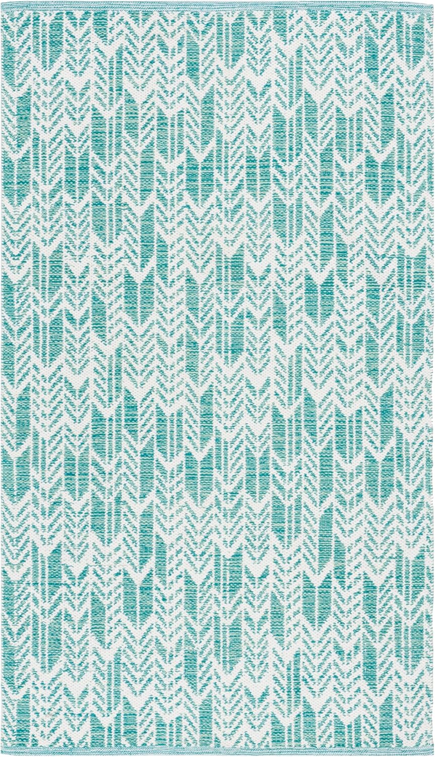 SAFAVIEH Montauk Collection Accent Rug - 3' x 5', Aqua & Ivory, Handmade Cotton, Ideal for High Traffic Areas in Entryway, Living Room, Bedroom (MTK609H)