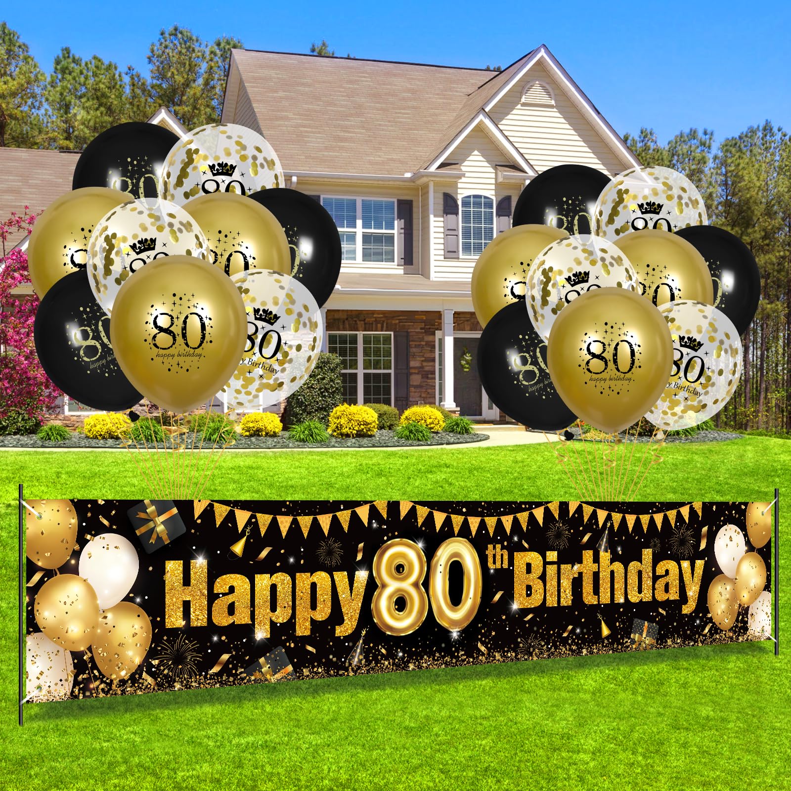 Black Gold 80th Birthday Decorations Banner Balloon for Men — free download