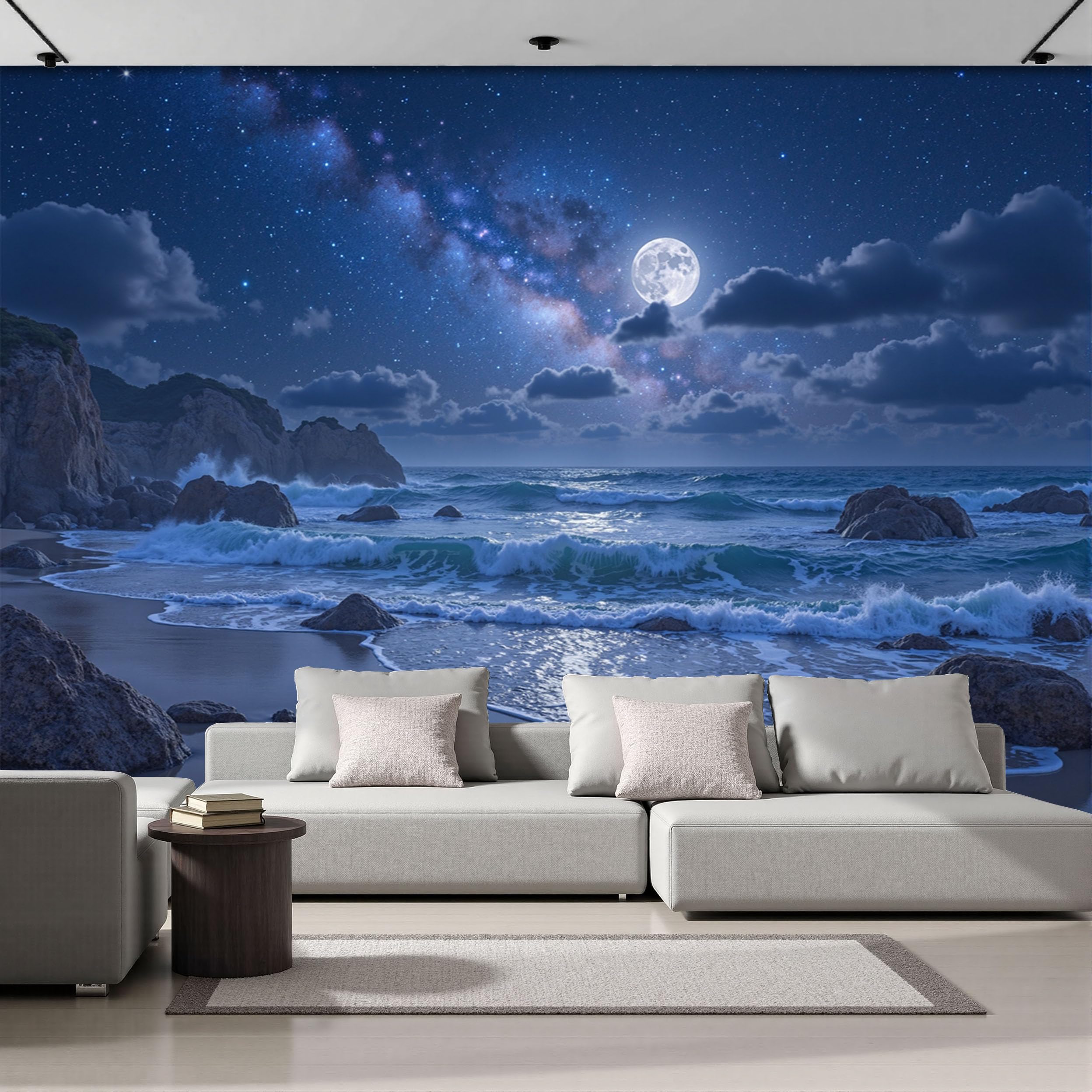 Papier peint panoramique bleu marine premium ciel étoilé xxl 400x280cm