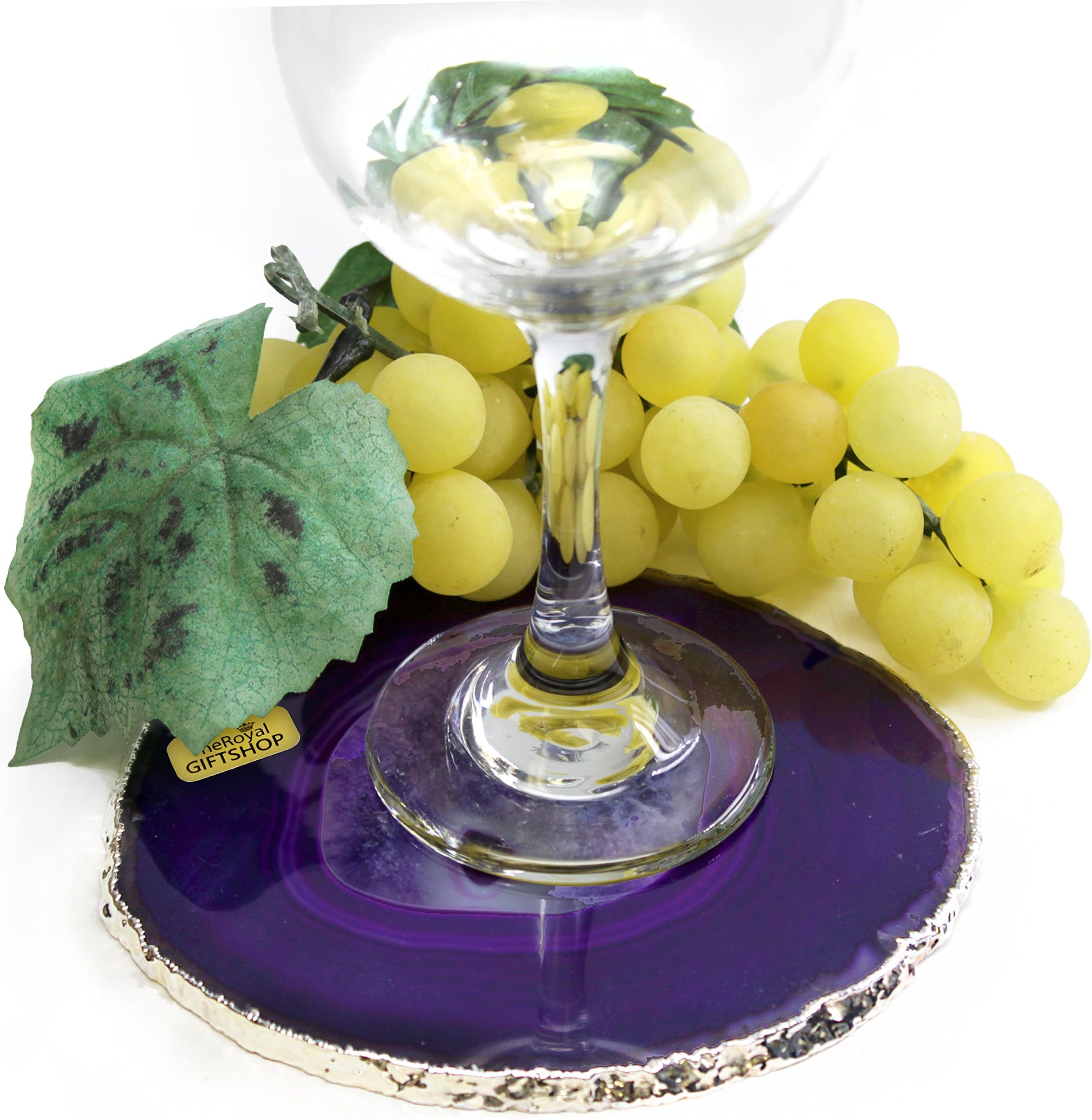 The Royal Gift Shop Single Authentic Brazilian Agate Slice with Silver Plated Rim - Protective Rubber Bumpers and Certified Agate Card Included. Purple (5"-6")