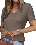 Arach&Cloz Laine Blend Chandails d'automne V Col Court Cable Knit Tops Business Casual Chemises Blouses pour femme