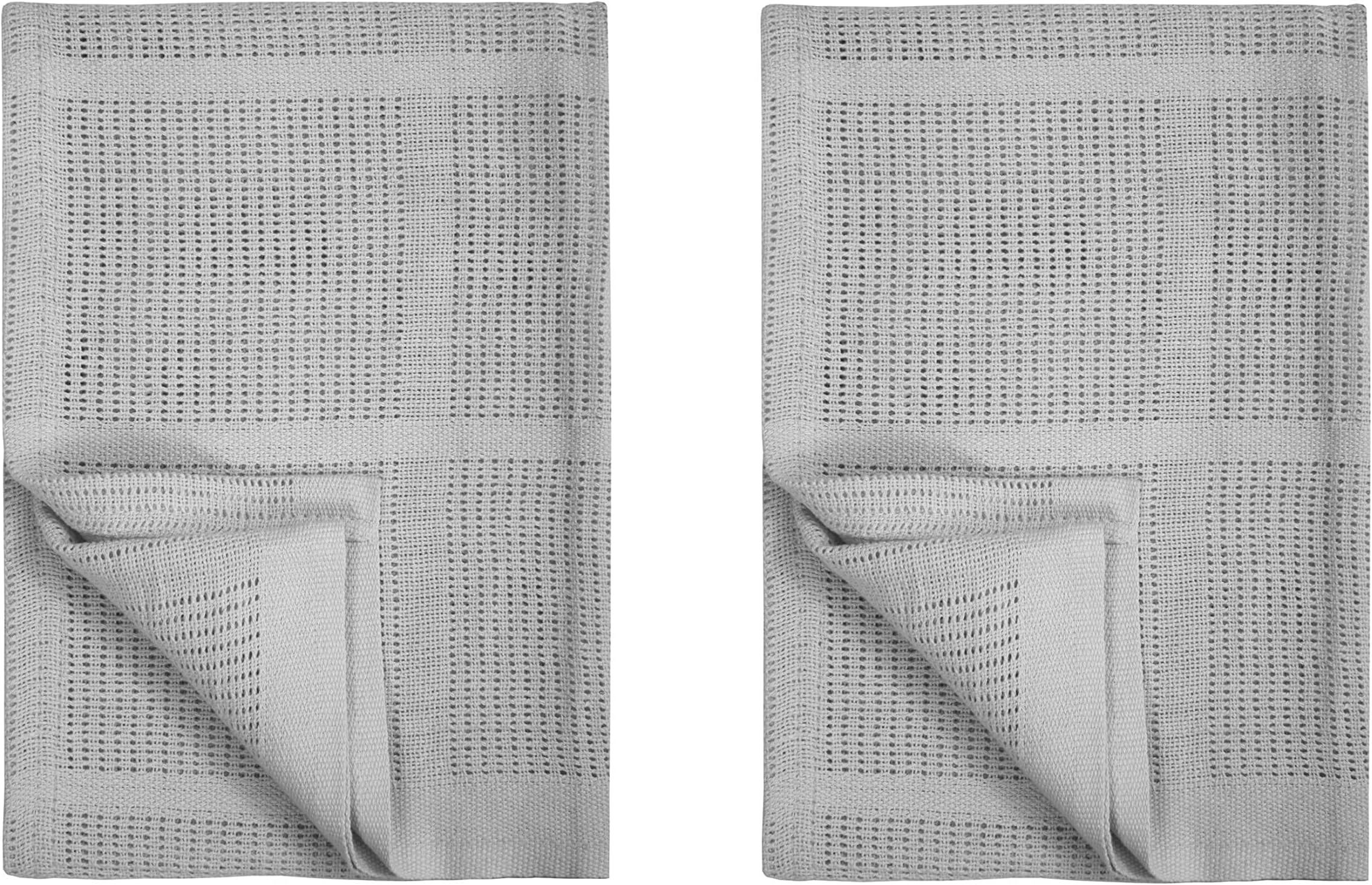 Pack of 2 Newborn Baby Girl Boy Unisex Extra Soft Light Weight Cellular Blankets| 100% Cotton Machine Washable| Fits for Moses Basket Pram Crib Travel Car Home| 70 X90 CM Value Pack (Grey)