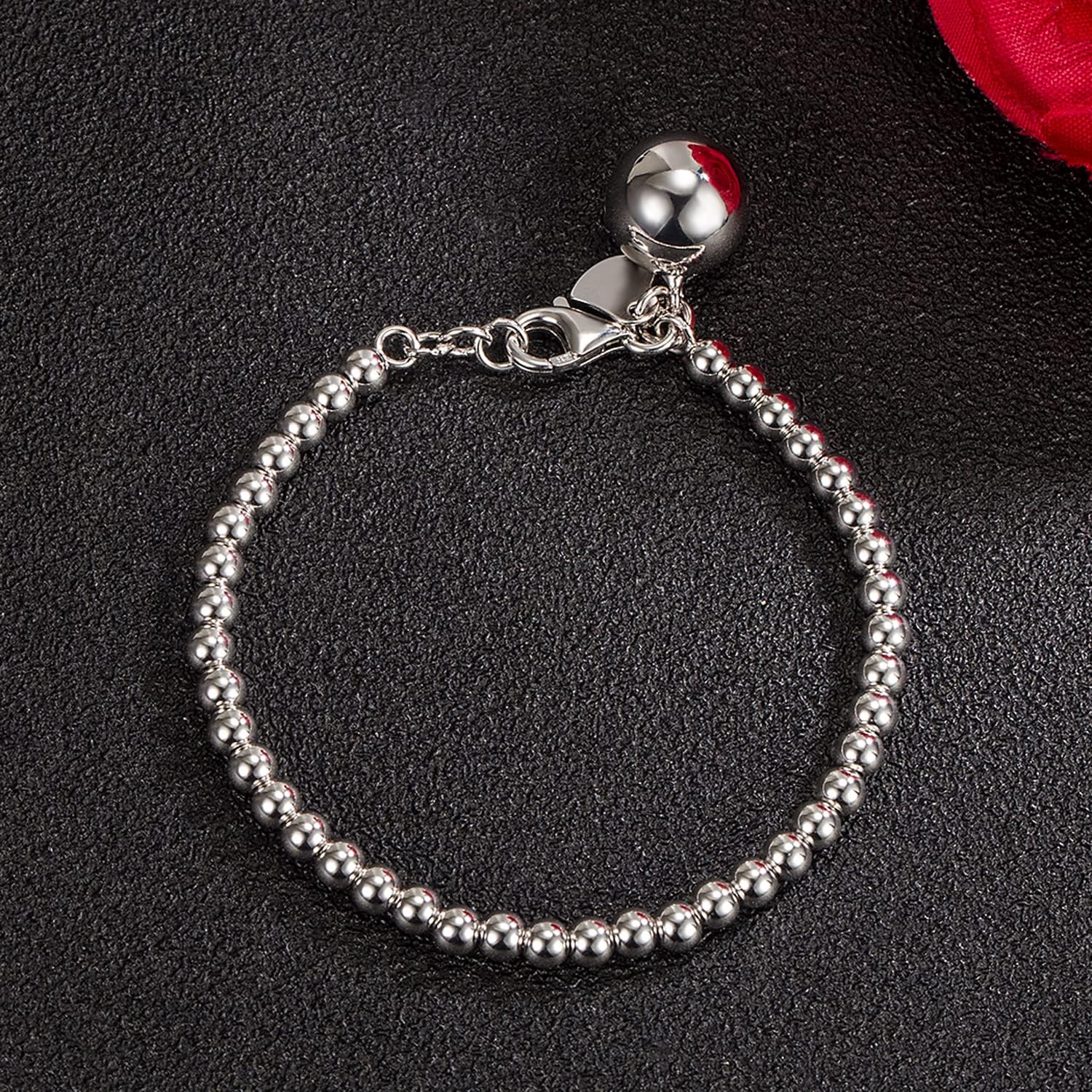 H&Beautimer 925 Sterling Silver 4-10MM Ball Chain Bracelet For Women's - Italian Handmade Bead Chain Bracelet 5''5.7''6.3''6.7''7.5''8''8.3''8.5''9 Inch Rose Gold Party Jewelry
