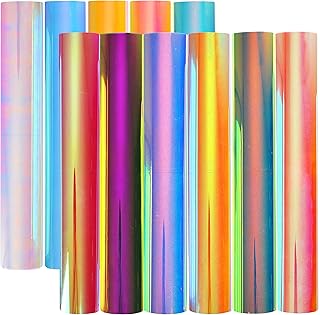 Stardustworkx Opal Holographic Heat Transfer Vinyl 11 Pack Holographic Iron on Vinyl Rainbow Vinyl Glitter HTV Metallic HTV Sheets Chameleon Iridescent 11.4"X9.8" for Cricut Silhouette Heat Press