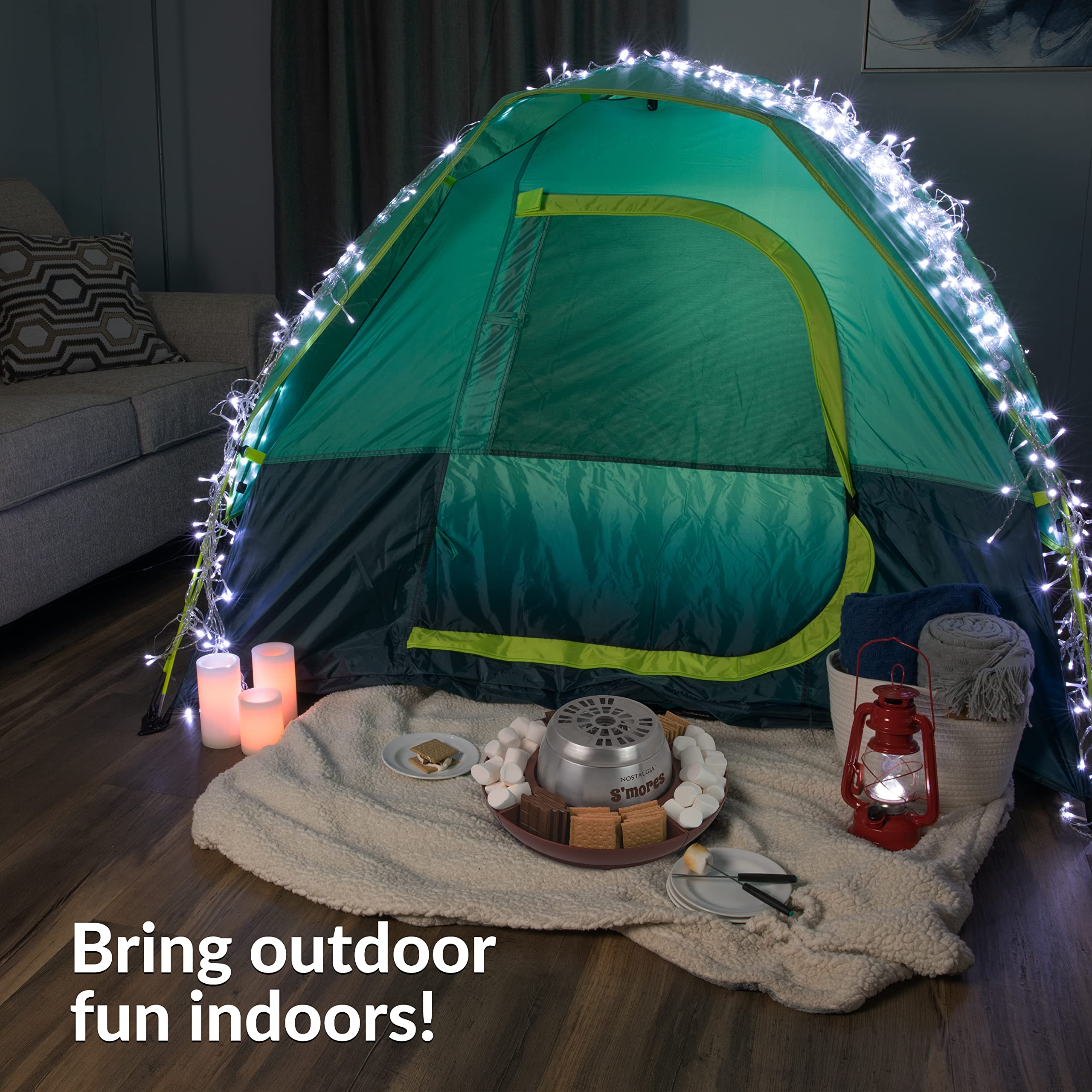 Nostalgia Indoor Electric Stainless Steel S'Mores Maker with 4 Lazy Susan Compartment Trays for Graham Crackers, Chocolate, Marshmallows and 4 Roasting Forks, Brown