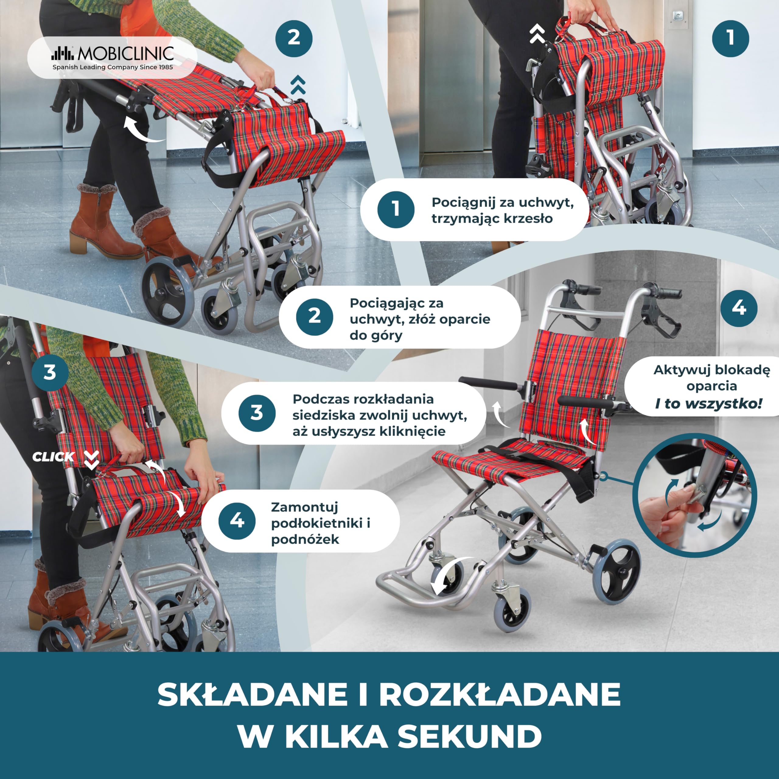 Mobiclinic®, Wózek inwalidzki tranzytowy dla osób starszych, Modell neptuno, Aluminium, Składany, Składany podnóżek i podłokietniki, Siedzisko, Ultralekki, Hamulce na uchwytach, Czarny