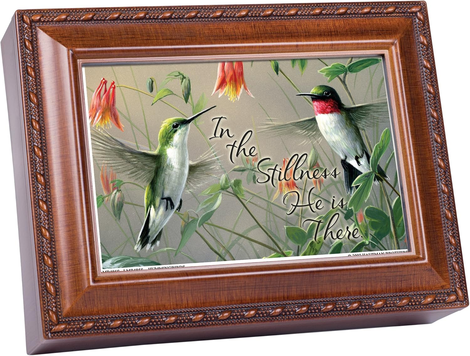 Cottage Garden in The Stillness Woodgrain Rope Trim Jewelry Music Box Plays Great is Thy Faithfulness