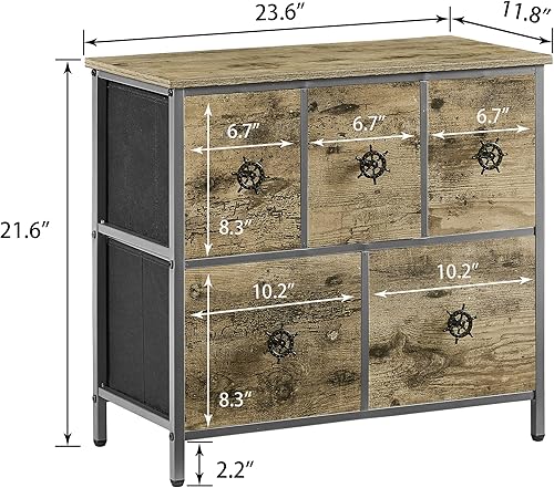 Miniatura 3 de VECELO Dormitorio con 5 cajones para sala de estar, guardería, entrada, muebles de tela, torre de almacenamiento de ropa con acero, parte superior