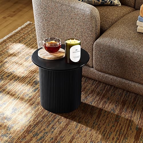 Miniatura 1 de LuxenHome - Mesa decorativa extra pequeña de 15 pulgadas, mesas auxiliares redondas de madera de fibropanel de densidad media y madera de fibropanel