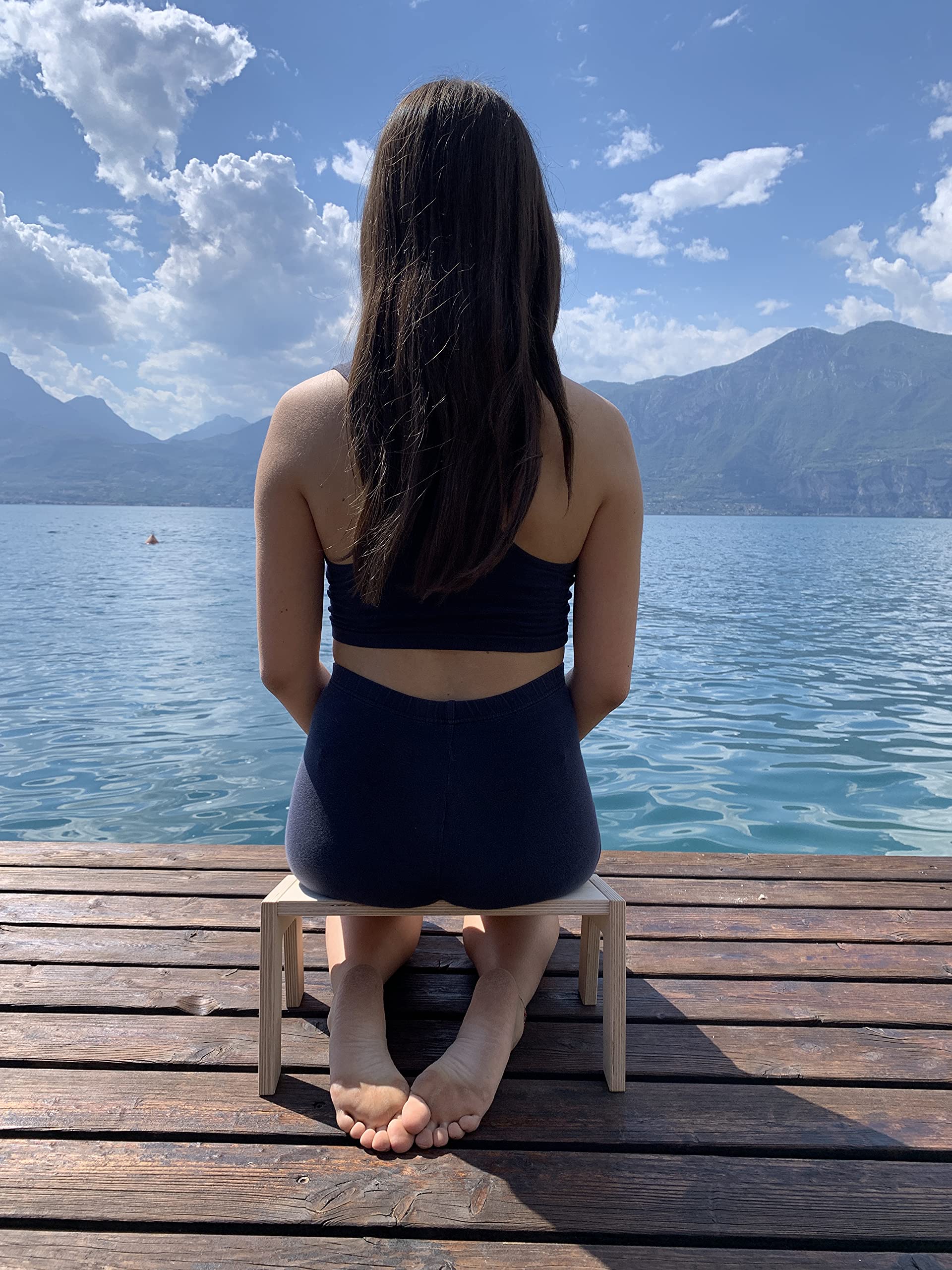 MeansWood Panca Ergonomica da Meditazione, Sgabello in Legno per Meditazione, Sedia Posturale, Relax Profondo