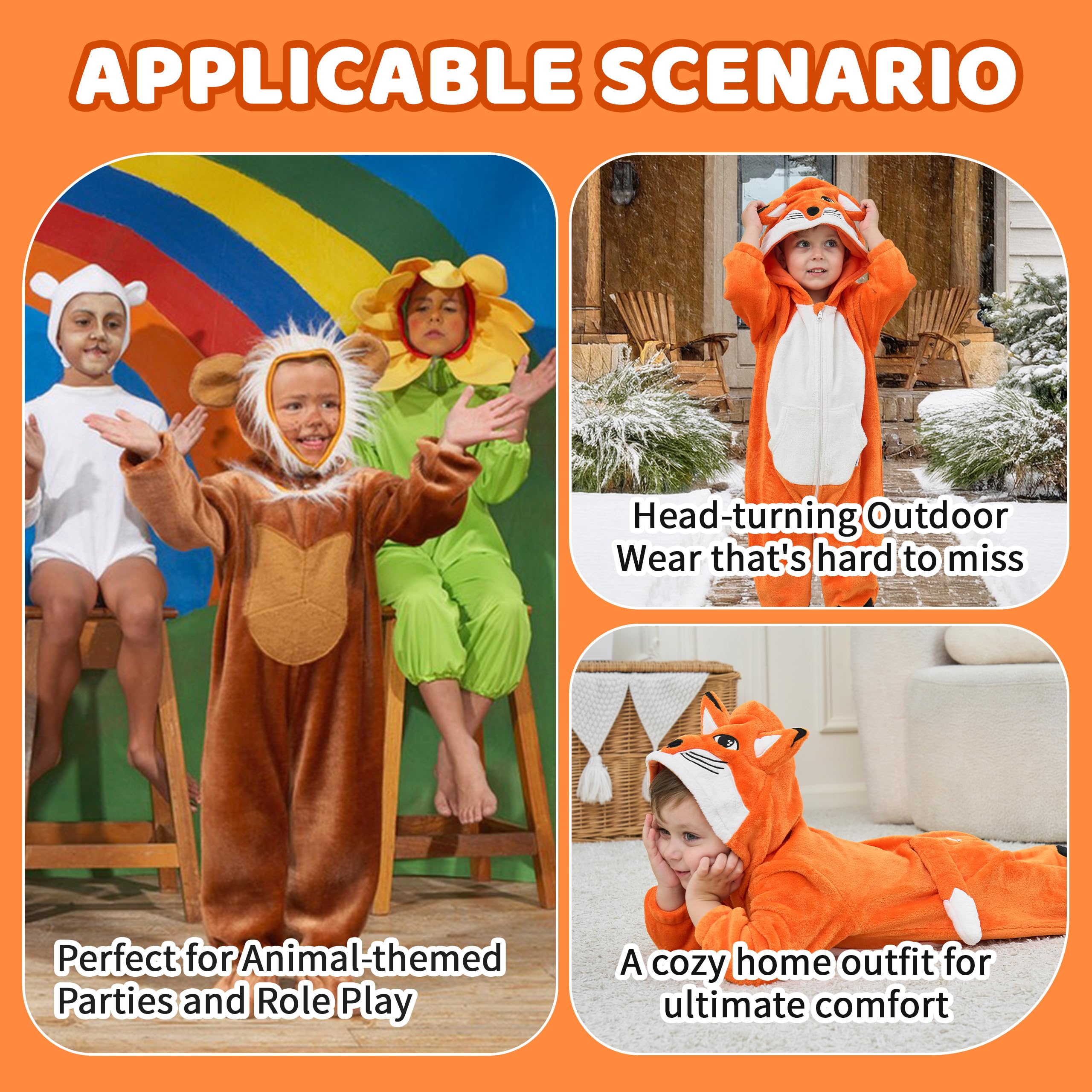 LOLANTA Costume Animale Unisex per Bambini, Tutina in Flanella Morbida con Cappuccio, Vestiti Animale Carnevale Bambino, 1-5 Anni