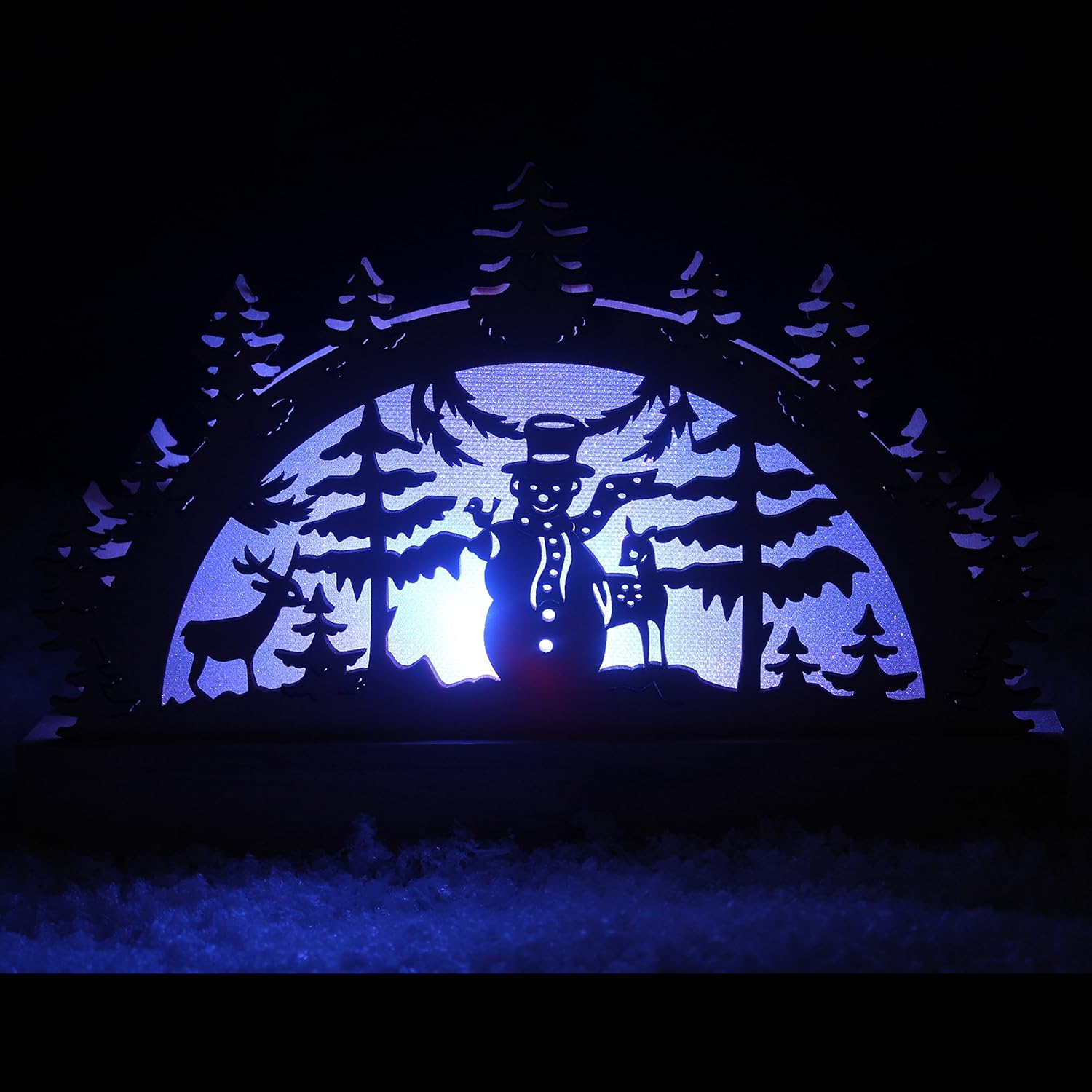 Pre-Lit Wooden Snowman & Reindeer Silhouette Window/Table Christmas Decoration Illuminated with Colour Changing LED Lights-Size 23cm, 15 x 23 x 3.5 cm, Multicolour