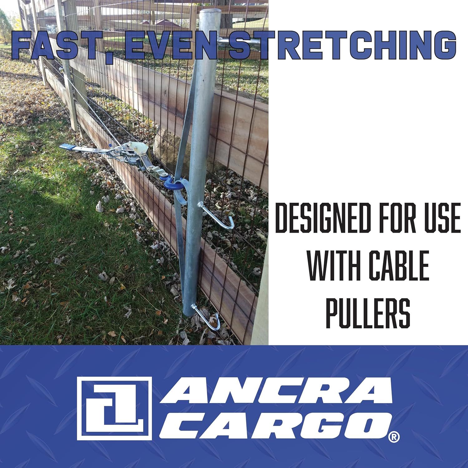 32" Woven Wire Fence Stretcher, 3-Hook Bar, Galvanized Steel Construction, Quick Attachment Welded Steel Bow & Loop, Designed for Cable Pullers