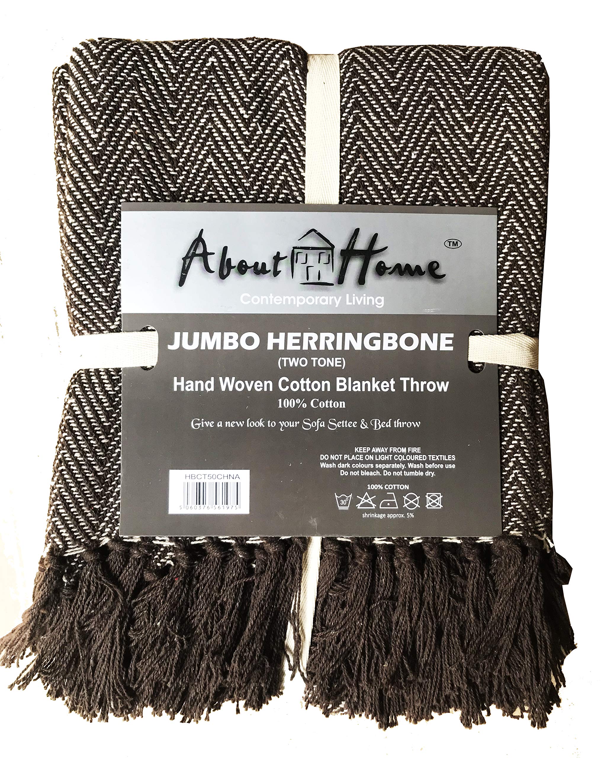 About Home Chocolate/ Natural Herringbone Cotton Blanket Throw, Settee Cover (/Natural, 50"X60")