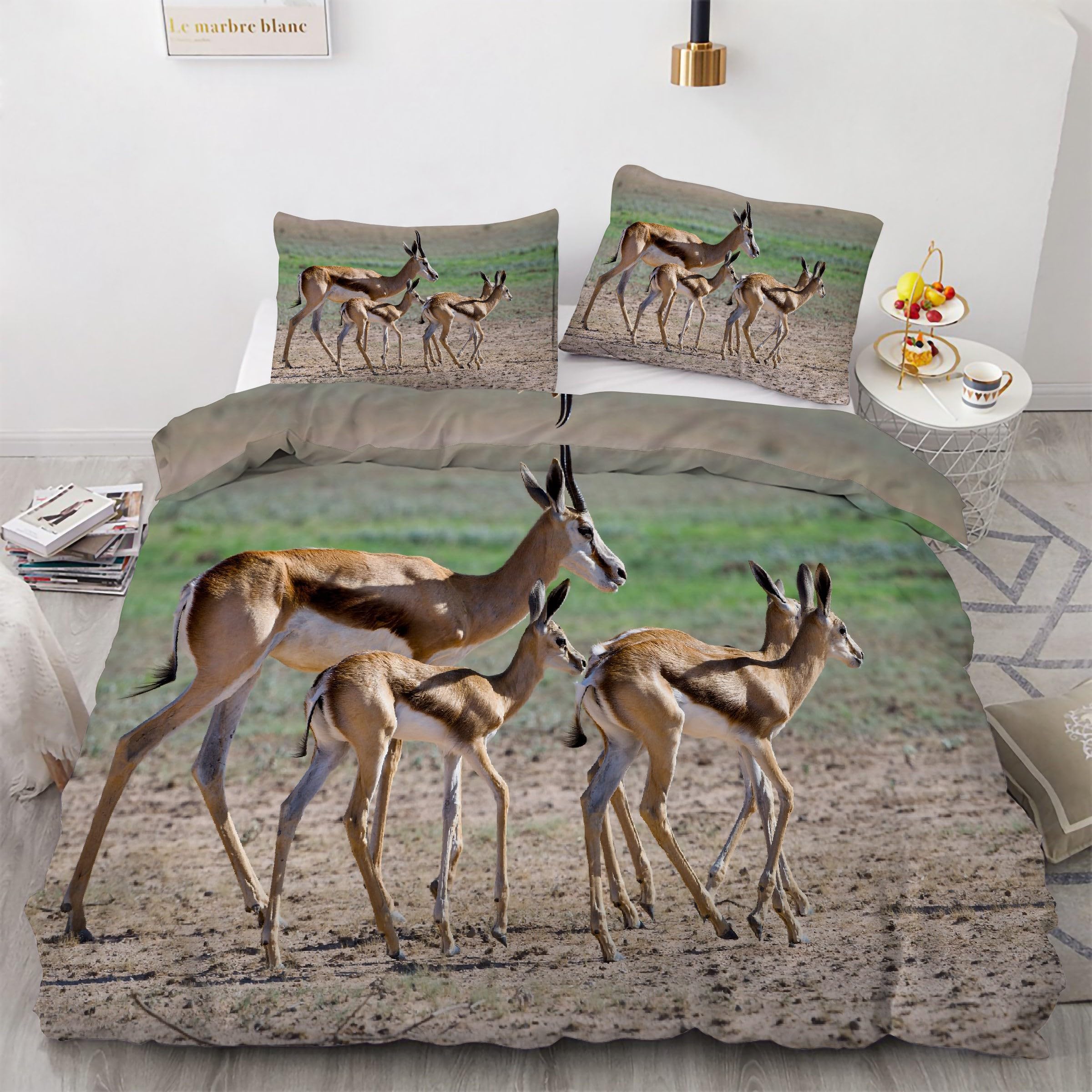 Parure de lit 220x240 antilope en microfibre avec housse de couette et taies Kg3647