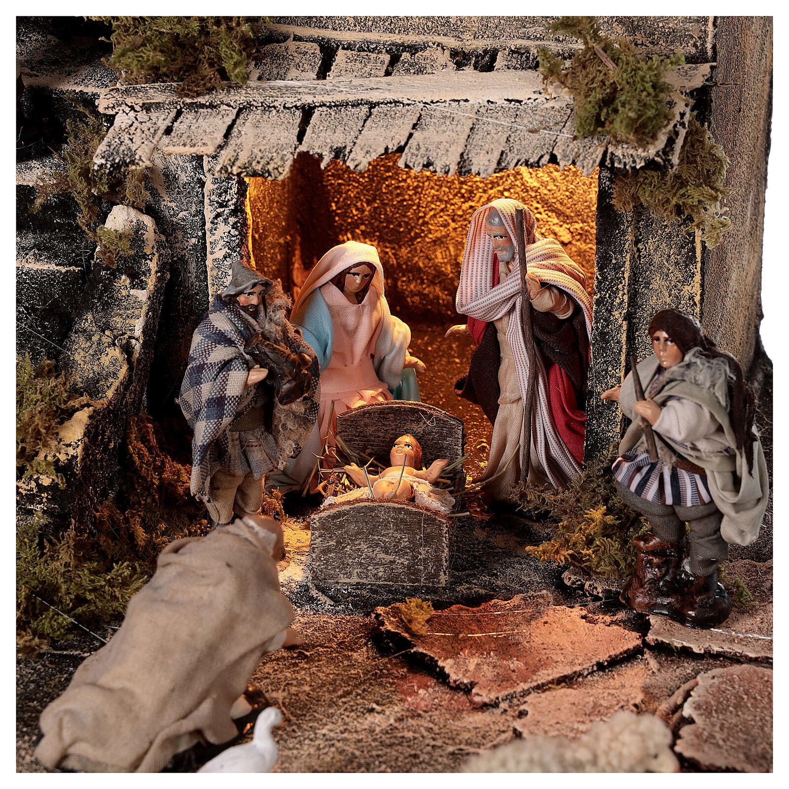 Holyart Crèche Napolitaine: Village Nativité Balcon Fontaine crèche napolitaine santons 8 cm 40x40x40 cm, avec Figurines