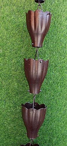 Miniatura 6 de Kam Home XL - Cadena de lluvia de aluminio festoneada con adaptador de canalón de latón para instalación de cadena de lluvia (10 pies, marrón)
