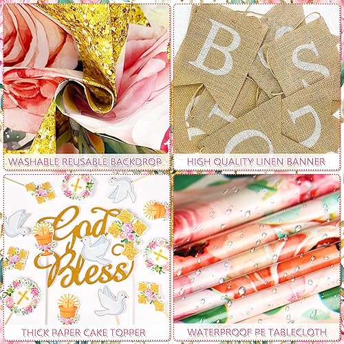 Miniatura 4 de Decoraciones de Bautizo Decoraciones de Bautizo Mi Bautizo Suministros de Fiesta Primera Comunión Decoración para Niños y Niñas Baby Shower