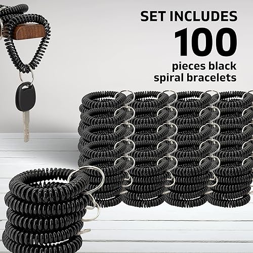 Miniatura 2 de Llavero en espiral, pulsera elástica en espiral para gimnasio, piscina, resorte, espiral, llavero negro (2550100 unidades), Negro -, Sencillo