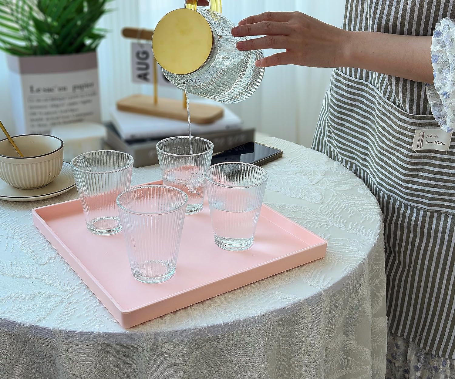 Pink Square Tray - 11 Inch Decorative Organizer Tray for Vanity, Bathroom Countertop, Coffee Table & Ottoman | Multi-Purpose Serving, Makeup, Jewelry, & Catch-All Tray for Home Decor