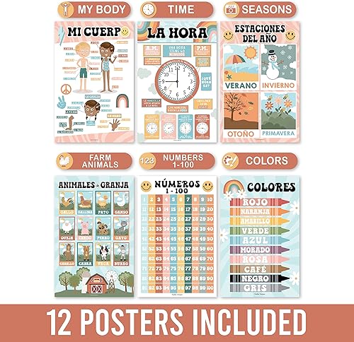 Miniatura 5 de Hadley Designs Decoraciones de aula española  12 carteles en español para aula primaria, Abecedario para niños en español, carteles educativos