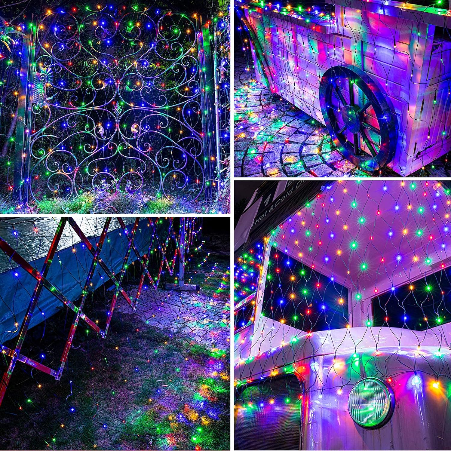 iBaycon Christmas Net Lights, 200 LED Connectable 7ft × 5ft 8 Modes Low Voltage Bush Lights Mesh Netting Lights for Christmas Trees, Wedding, Garden, Outdoor Decorations (Green Wire, Multi)