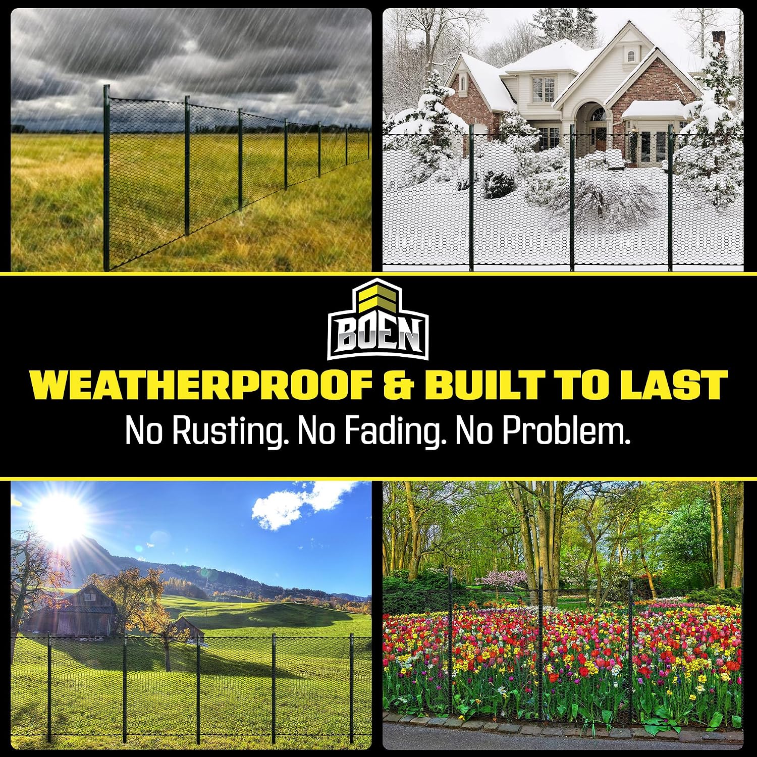 Boen Poultry hex Netting Plastic Temporary Barrier Chicken Wire Protection for Yard (4' x 50', Black)