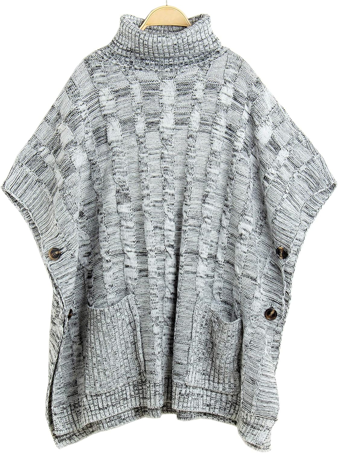 Women's Poncho Sweater Turtle Cowl Neck Batwing Sleeve Pullover Sweaters with Pockets - Image 4