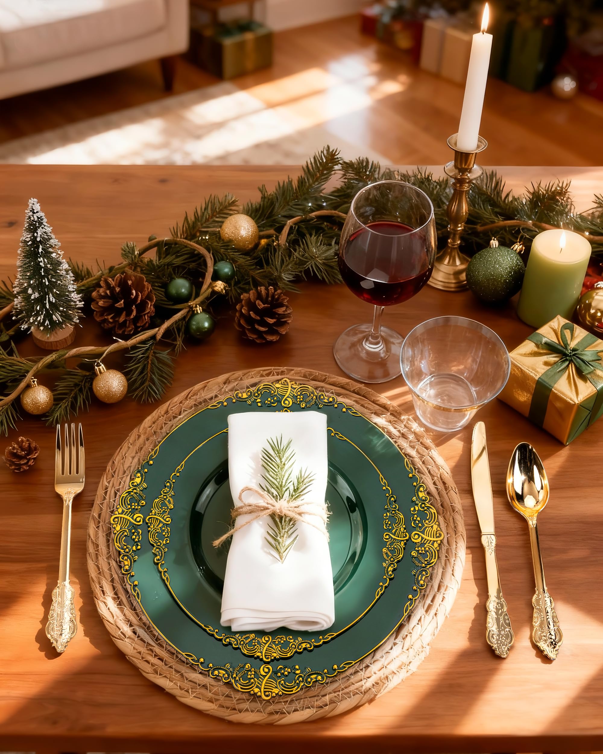 Elegant Green Gold Disposable Plates -9