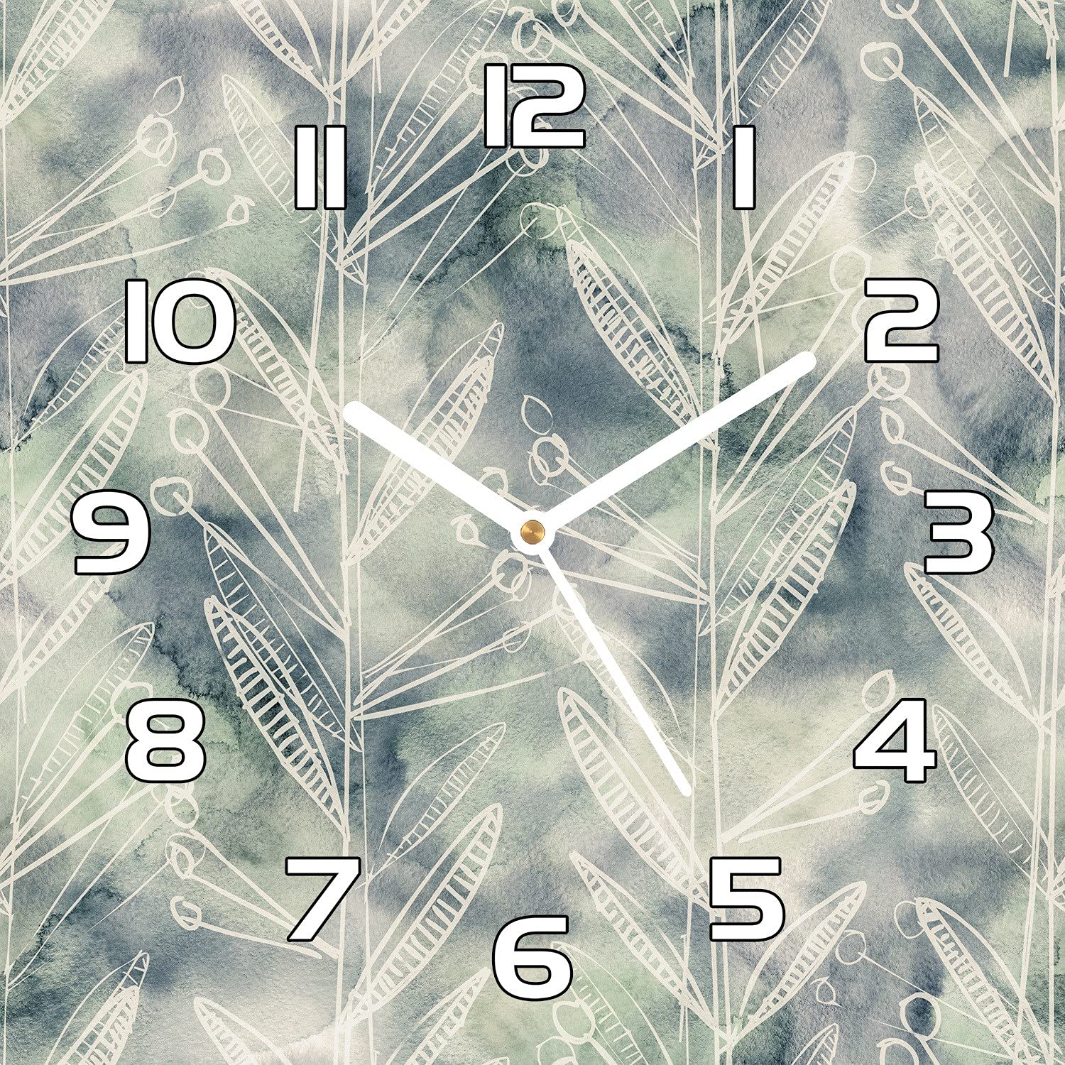 Horloge Murale Cuisine et Salon Coloray en Verre 30x30 cm au Design Végétal Abstrait