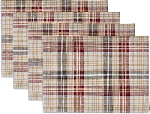 Solino Home Juego de 4 manteles individuales de lino de otoño, manteles individuales de tela de lino 100% puro, manteles individuales de tartán de