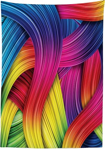 Miniatura 2 de Ambesonne Mantel abstracto, colorido abstracto con rayas onduladas, ilustraciones de estilo retro, verano, soleado, alegre, comedor, cocina,