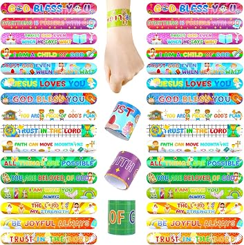 POPLAY 48 PCS Christian Slap Bracelets Bulk, Bible Verses Snap Wristbands