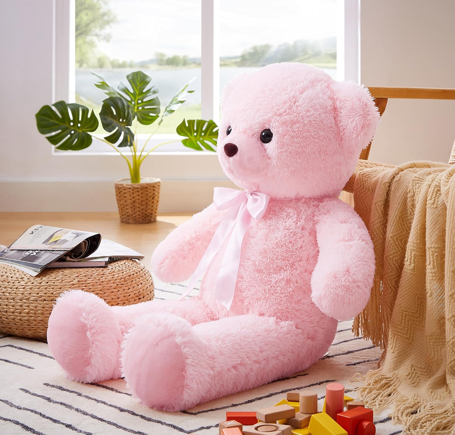 Big Teddy Bear Stuffed Animal 35 inches Giant Stuffed Bear Gift for Girlfriend Children on Birthday, Pink