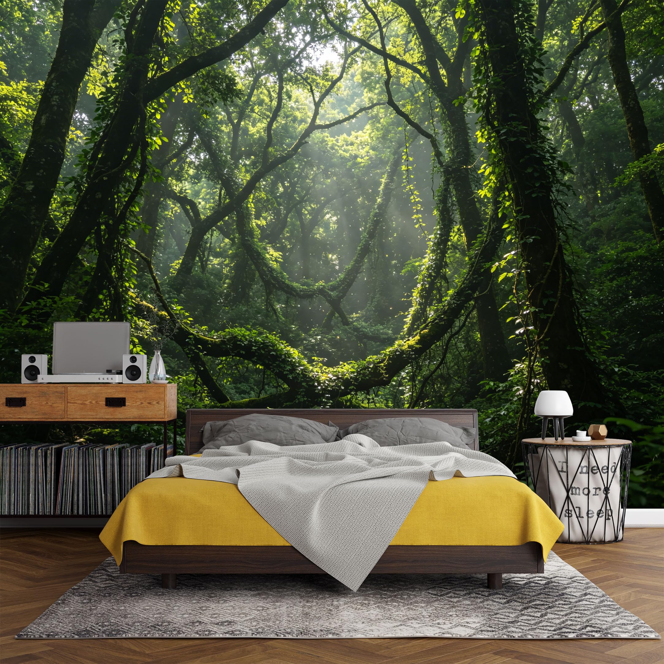 Custom Size Wall Mural， Jungle Tropical Rainforest Vines Sunlight Green Canopy，SelfAdhesive Art Prints wall Fabric (No PVC) Removable Wallpaper Living Room Decor