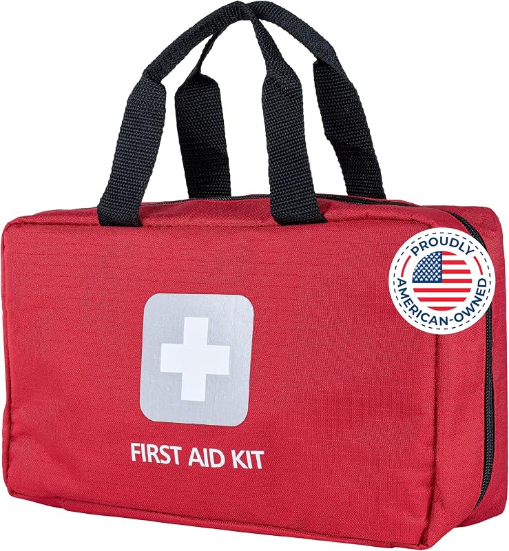 Thrive Home Essentials Botiquín de primeros auxilios (291 piezas) - Bolsa de primeros auxilios con vendaje de varios tamaños, gasa, toallitas, tijeras, guantes, cinta, bolsa de hielo y más | Bolsa de primeros auxilios con vendajes de varios tamaños, gasa, toallitas, tijeras, guantes, cinta adhesiva y bolsa de hielo incluida.
